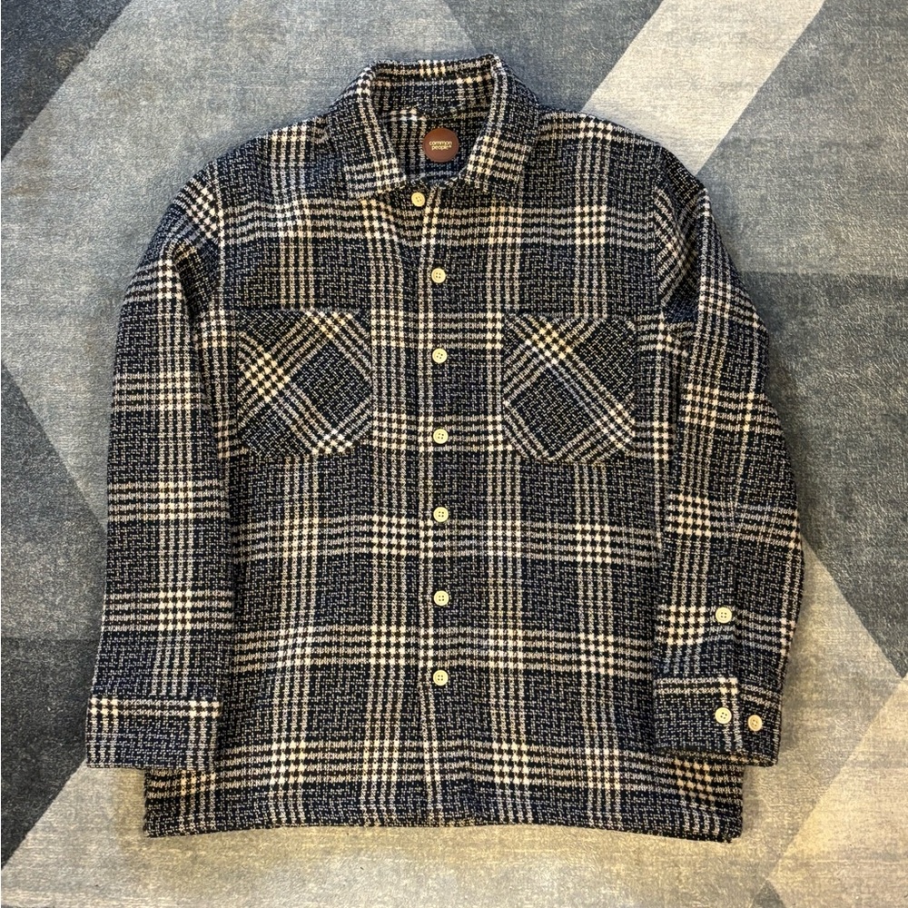 Men's Plaid Flannel Jacket - Navy and Cream